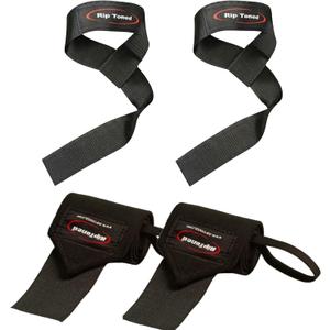 Lifting Straps + 18-inch Wrist Wraps Bundle (1 Pair of Each) for Weightlifting, Workout, Gym, Powerlifting, Bodybuilding