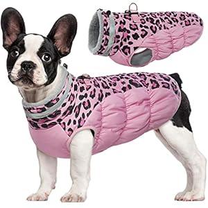 FUAMEY Dog Winter Coat, Dog Cold Weather Coats Dog Jackets with Zipper on Back with Harness Built in Dog Paded Vest Water Resistant Reflective Jacket for Small Medium Large Dogs Pink Leopard M