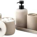 Haocoott Bathroom Accessories Set, 6 PCS Modern Bathroom Accessory Set with 15.2 OZ Soap Dispenser, Toothbrush Holder, Vanity Tray, Tumbler, 2 PCS Qtip Holders (Beige)