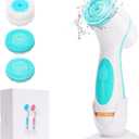 Facial Cleansing Brush, Waterproof Dual-Rotation Face Scrubber Exfoliator with 3 Brush Heads and 2 Adjustable Speeds, Rechargeable Exfoliating Face Brushes for Cleansing and Skin Care (Blue)