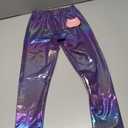 Gnainach Girls Metallic Leggings Stretch Comfort Shiny Mystique Dance Pants for Toddler Kids Teen Yoga Party Workout, 110, Purple 