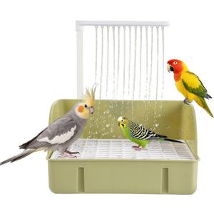 Bird Bath, Automatic Parrot Shower Bath with Pump, Birds Shower Bathtub with Running Water, Birdcage, Medium Birds Parakeet Budgies Cockatiels Conures Finches, Lovebird (Green Rectangle)