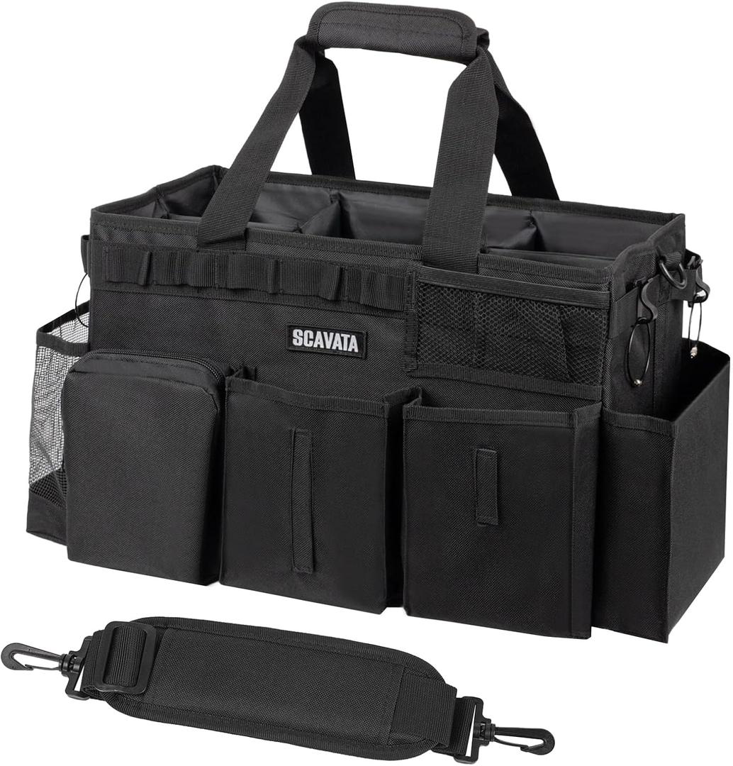 Wearable Cleaning Caddy Bag, Supplies Organizer with Handle & Shoulder Straps for Housekeepers, Under Sink & Car Cleaning Tool Organizer with 4 Foldable Dividers (Black) Wearable Cleaning Caddy Bag, Supplies Organizer with Handle & Shoulder Straps for Housekeepers, Under Sink & Car Cleaning Tool Organizer with 4 Foldable Dividers (Black)