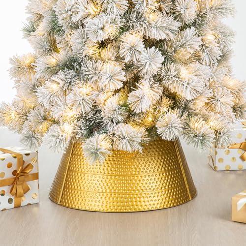 Amazon.com: Glitzhome Gold Hammered Metal Tree Collar Tree Base Cover Decorative Christmas Tree Ring for Christmas Decoration, 22" D : Home & Kitchen