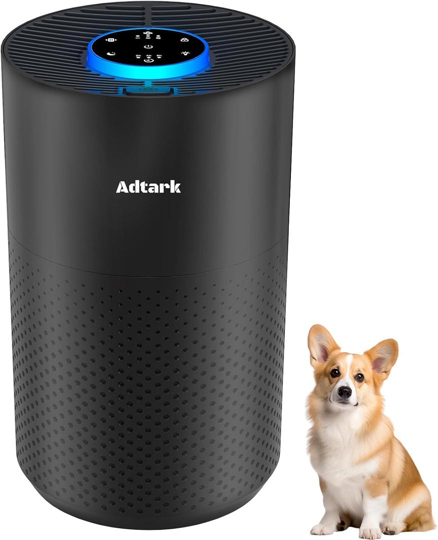 Air Purifiers for Home Bedroom, ADTARK Air Cleaner with 3in1 Filter, Sleep Mode & Aroma Function, 3 Light Modes, Room Air Purifier with 3 Timer for Office, Dorm, Hotel (Black) - No Power Cord