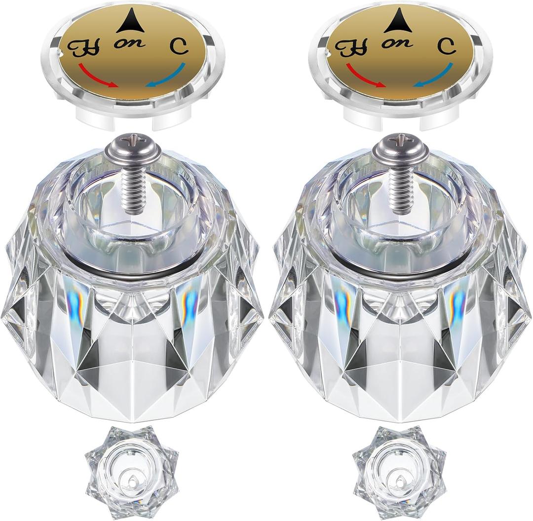 Dreyoo Faucet Handle Compatible with Delta Faucet RP2391, Single Clear Knob Handle Kit with Offset Hole for Shower/Tub, 2-1/2" x 2-1/8" Faucet Knob Replacement, Clear Acrylic Finish (2 Pack)