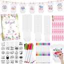 126 Pcs Baby Shower DIY Bodysuit Set Rustic Kraft Baby Shower Game Sign DIY Bibs 25 Blank White Newborn Bodysuit 25 Fabric Marker 24 Markers 1 Sign and Stencils for Gender Reveal(Butterfly)
