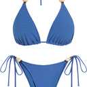 ZAFUL Women's Bikini Sets Beads Triangle Swimsuits 2 Piece String High Cut Cheeky Bathing Suits, S