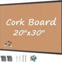 Board2by Cork Board Bulletin Board 20 x 30, Black Wood Framed Corkboard, Office Board for Wall Cork, Large Wall Mounted Notice Pin Board with 16 Push Pins for School, Home & Office