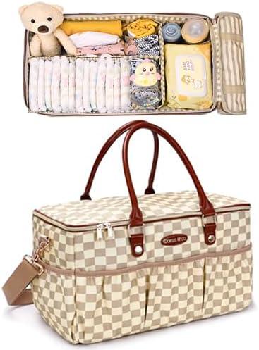Dokus & Co. Luxe Diaper Tote, Extra-Large Collapsible Baby Caddy for Home, Travel & Car, Elegant Hospital-Ready Diaper Bag for Moms (Brown)