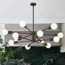 Sputnik Chandeliers Dining Room Light Fixture (12-Light, 33-Inch), Modern Brown and Gold Chandelier, Height Adjustable Mid Century Modern Chandeliers for Dining Room Kitchen (Bulbs Not Included)