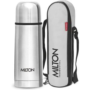 Milton Thermosteel Flip Lid Flask 350, Double Walled Vacuum Insulated Thermos 350 ml | 12 oz | 24 Hours Hot and Cold Water Bottle with Cover, 18/8 Stainless Steel, BPA Free, Leak-Proof | Silver