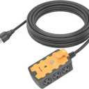 DEWENWILS 6-Outlet Heavy Duty Power Strip, 25FT Long Extension Cord, 14/3C Gauge, SJT W, 15A Circuit Breaker, Industrial Power Strip for Garage, Workshop, Indoor Outdoor Holiday Lights, ETL Listed