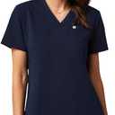 Fabletics Women's Vital 1-Pocket Scrub Top - MotionTech, Wrinkle-Resist, Chest Pocket, Anti-Shrink, Semi-Slim Fit (Medium, Navy)