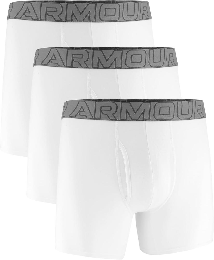 Under Armour mens 3-pack Performance Cotton Boxer Brief, 6" Inseam, All-day Comfort & Ultra-soft (Large, White Solid - Core)