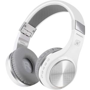 Riwbox Bluetooth Headphones, XBT-80 Folding Stereo Wireless Bluetooth Headphones Over Ear with Microphone and Volume Control, Wireless and Wired Headset for PC/Cell Phones/TV/iPad (Silver White)