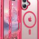 Magnetic for iPhone 16 Case, [Compatible with MagSafe][Military Grade Drop Protection][Heavy Duty Protection][Non-Slip][Shockproof] 2-Layer Durable Bumper Phone Case 6.1''-Rose