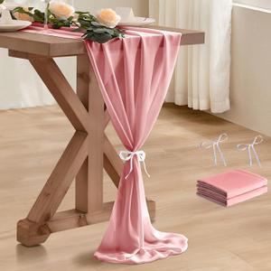 2 Pack 10 Ft Chiffon Table Runner Blush Pink Gauze Long Table Runners 27x120 Inches Sheer Tulle Table Runner for Rustic Wedding Reception Bridal Shower Decorations Birthday Party