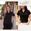 Zeagoo Women's Button Down Shirts Short Sleeve Dress Shirts Basic Business Collared Work Blouses (Black, L)