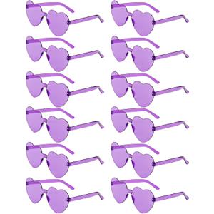 12 Pairs Heart Shaped Sunglasses Candy Color Rimless Fun Heart Glasses for Women Party Favors (Purple)