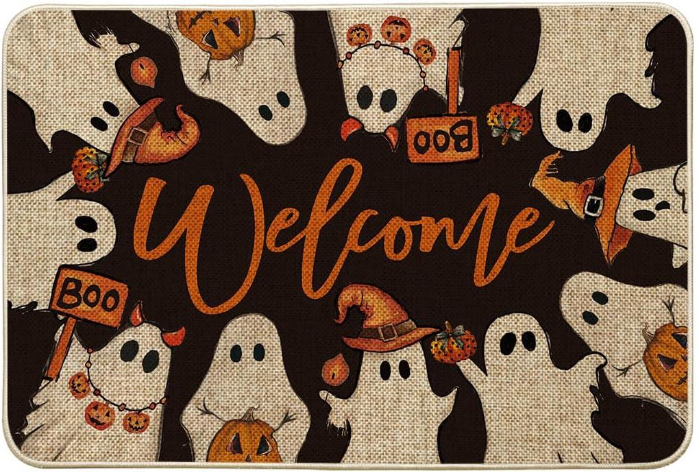 Artoid Mode Ghost Boo Halloween Welcome Doormat, Home Decor Low-Profile Switch Rug Door Mat Floor Mat for Indoor Outdoor 24x35 Inch (Black)