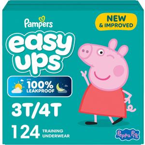 Easy Ups Girls & Boys Potty Training Pants, Size 3T-4T, 124 Count, Peppa Absorbent Training Underwear, Up to 100% Leakproof Day and Night, Hypoallergenic