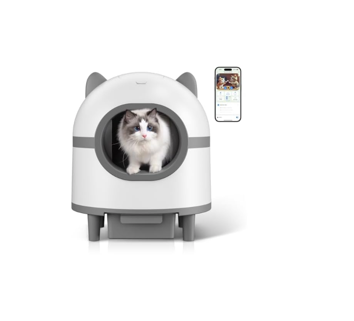 Amztoy Self Cleaning Cat Litter Box, White & Grey