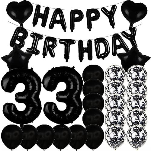 ZSNWGZ Sweet 33th Birthday Decorations Party Supplies,Black Number 33 Balloons,33th Foil Mylar Balloons Latex Balloon Decoration,Great 33th Birthday Gifts for Girls,Women,Men,Photo Props