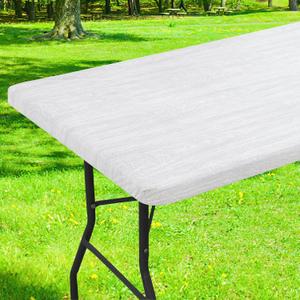 Smiry Rectangle Table Cloth Cover, Waterproof Elastic Fitted Picnic Tablecloth for 8 Foot Tables, Wipeable Flannel Backed Vinyl Tablecloths for Camping, Dining, Outdoor (Grey & White, 30" x 96")