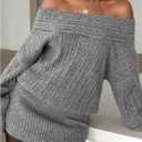 Milumia Women's Off The Shoulder Mini Sweater Dress Foldover Long Sleeve Y2k Knit Dresses (Gray, L)