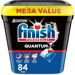Finish Quantum Dishwasher Pods, No Pre-Rinse Dishwasher Detergent Soap Removes 24HR Dried-On Stain and Grease, Leaving a Virtually Spotless Shine, 84 Count
