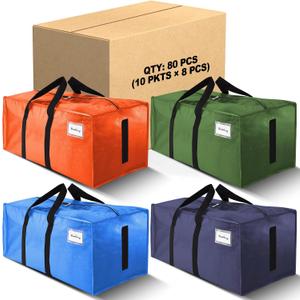 80 Pack Large Strong Moving Bags with Zippers & Carrying Handles - Water-Resistant - Heavy Duty Storage Tote for Space Saving, Fold Flat, Alternative to Moving Box (Multicolored)
