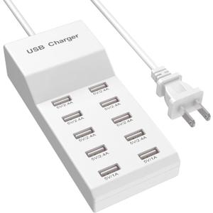 QIONMAR USB Wall Charger USB Charging Station for Multiple Devices USB Charger 10-Ports Power Hub Strip Smart Plug Charging Dock Charge Block Compatible with iPhone 15,iPod,Galaxy S Smart Phones