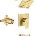Brushed Gold Shower Faucet Set with Tub Spout, 6 Inch Rain Shower Head and Tub Spout, Shower Fixtures with Tub Spout, Tub and Shower Trim Kit