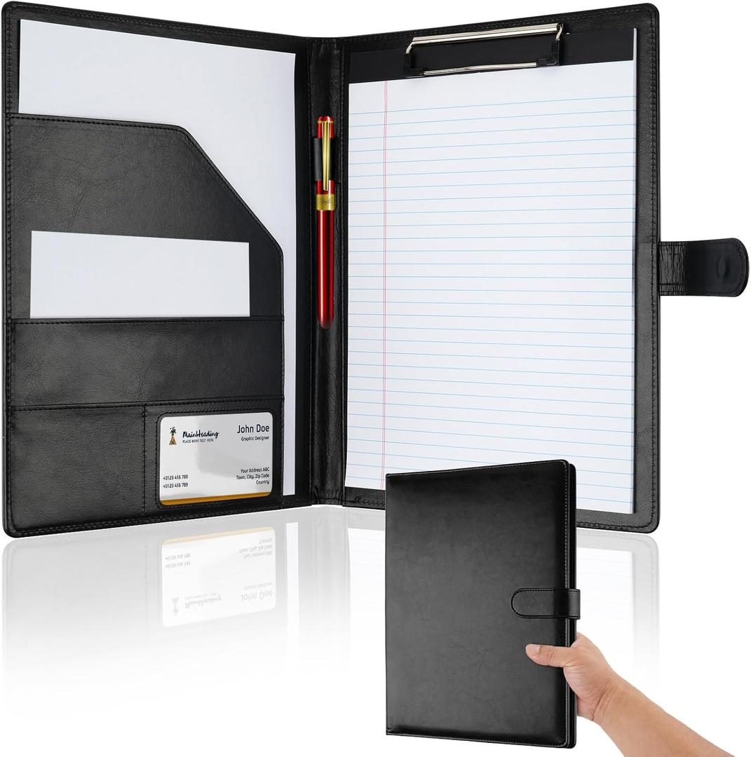 Professional Padfolio with Clipboard, Faux Leather Portfolio Folder Binder, Legal Pad Holder for A4 Letter Size Notepad, Resume, Writing Pad, Ideal Organizer for Business Office Conference, Black Professional Padfolio with Clipboard, Faux Leather Portfolio Folder Binder, Legal Pad Holder for A4 Letter Size Notepad, Resume, Writing Pad, Ideal Organizer for Business Office Conference, Black