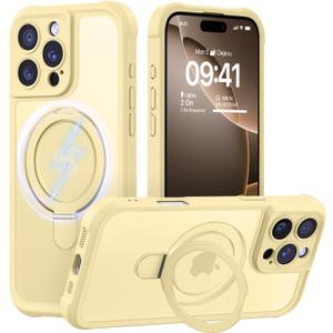 MOCCA Design for iPhone 16 Pro Max Case with Magnetic Invisible Stand [Full Camera Protection] [Compatible with Magsafe] Military Drop Shockproof Translucent Matte Phone Case Cover 6.9",Creamy Yellow
