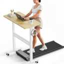 WALKINGDESK Mobile Walking Pad Desk with Wheels, Pneumatic Small Rolling Standing Desk Riser Height Adjustable (28-43.7") for Treadmill, Portable Computer Table for Home Office, Oak, 32x16 in