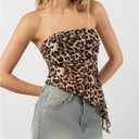 WDIRARA Women's Leopard Print Strapless Tube Top Asymmetrical Hem Bandeau Y2k Sleeveless Tanks Tops