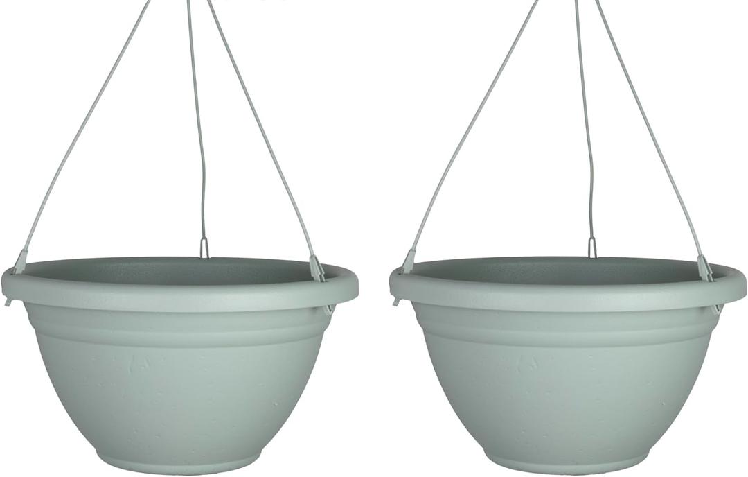 The HC Companies 12 Inch Mojave Hanging Planters, Lightweight UV-Resistant Plastic Hanging Planters for Indoor & Outdoor Plants, 2-Pack Hanging Flower Pots for Garden, Patio & Home Decor, Sage Green