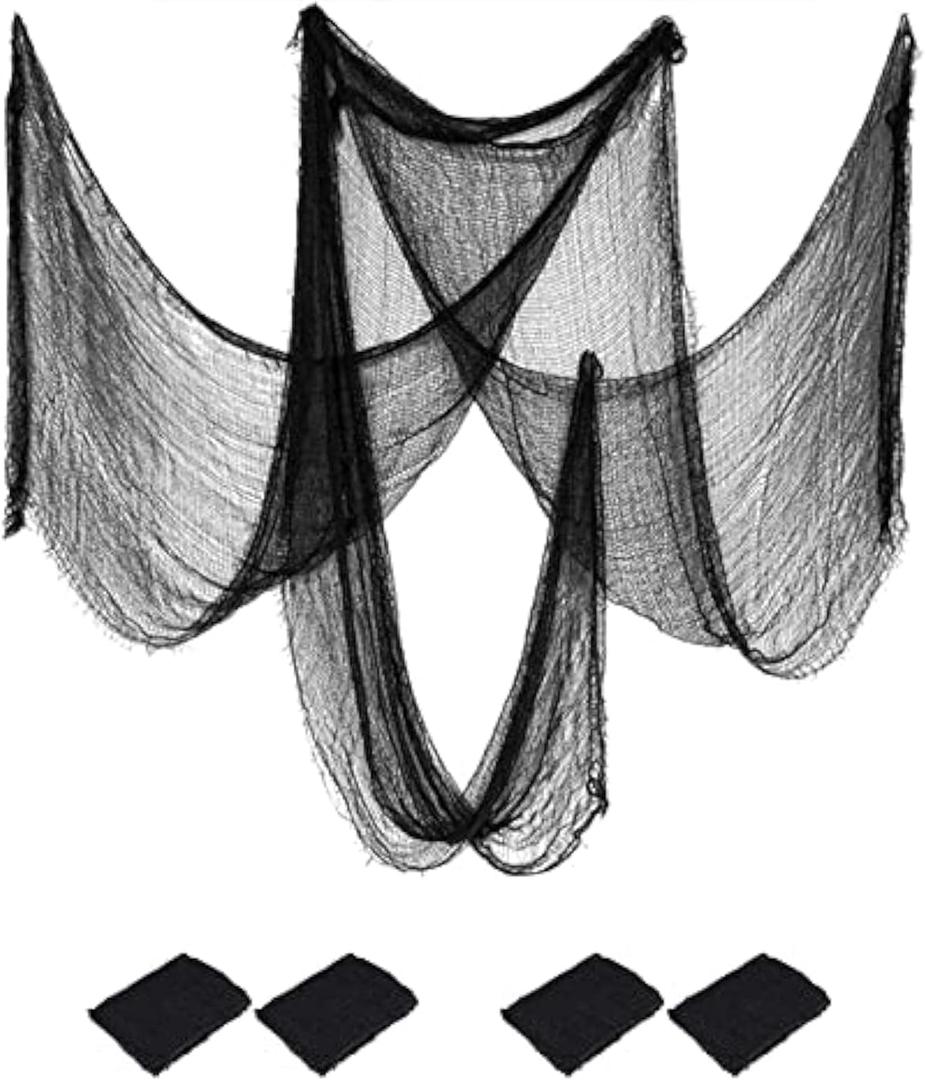 4 Pack Halloween Creepy Cloths, Scary Spooky Cloth Creepy Gauze, 30 x 120inch Freaky Loose Weave Creepy Cloth, Decoration for Haunted Houses Props Halloween Wall Outdoor Indoor Decor (Black)