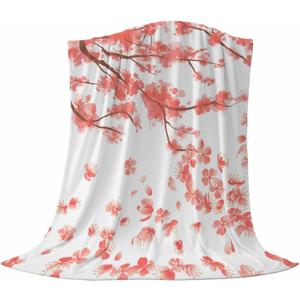 Ultra Soft Flannel Fleece Bed Blanket Cherry Blossom Throw Blanket All Season Warm Fuzzy Light Weight Cozy Plush Blankets for Living Room/Bedroom 40x50in
