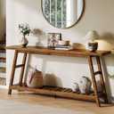 ChooChoo 70.9 Inch Long Console Tables for Entryway, Wood 2-Tier Entry Hallway Table, Narrow Sofa Table Behind Couch Table for Living Room, Entrance, Walnut, 70.9 inches x 11.8 inches x 31.5 inches
