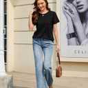 Summer Tops for Women Beach Fashion Spring Short Sleeve Shirts Outfits Business Tshirts Casual Blouses Clothes (Black, M)