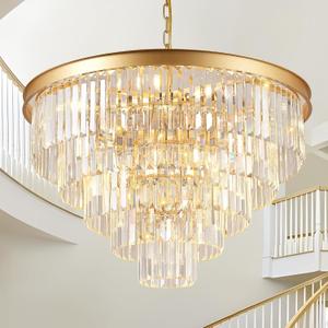 A AXILIXI Large Crystal Chandeliers 30 Modern Gold Round Chandeliers for High Ceiling K9 5-Tier Large Ceiling Chandelier Light Fixtures Luxury Chandelier for Staircase Foyer Living Room