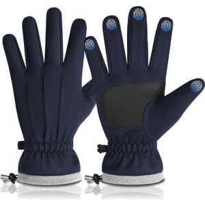 2 x Winter Outdoor Waterproof Ski Gloves for Women Men, Cashmere Warm Lining Finger Touchscreen Texting Riding Gloves (Blue)