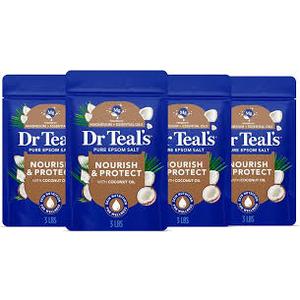 Dr Teal's Salt Soak with Pure Epsom Salt,Nourish & Protect with Coconut Oil,3 lbs,(Pack of 4)