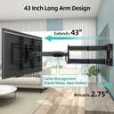 HCMOUNTING 43 Long Arm TV Wall Mount for Most 42-80 Inch TVs, Extra Long Extension Full Motion Articulating Dual Arms TV Bracket with Tilt, Swivel, Holds up to 110 lbs, Max VESA 600x400mm