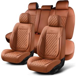 Auto Car Seat Covers Full Set Leather Cushion Protector Breathable Waterproof Seat Cover for Cars Universal Fit (Brown, Full Set Without Headrest)