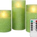 Green Flameless Candles with Remote, LED Flickering Battery Operated Pillar Candles with Time, Safe for Home Decor, 3 Sizes (3x4, 3x5, 3x6), No Flame, Ideal for Parties and Events
