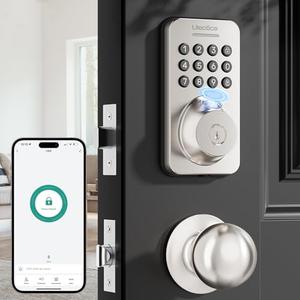 Ulecoce Fingerprint Keypad Deadbolt with Handle Set, Keyless Entry Door Lock, Door Locks for Front Door Lock Set, App Control, Auto Locking, Easy to Install, Satin Nickel
